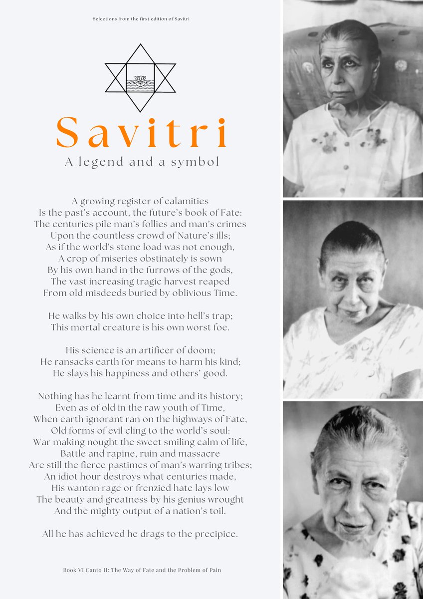 InevitableWord's tweet photo. Daily Verses from Savitri, Book VI Canto II: The Way of Fate and the Problem of Pain

(Selections from the first edition of Savitri)

#SriAurobindo #InevitableWord https://t.co/M4A0t7kdoN