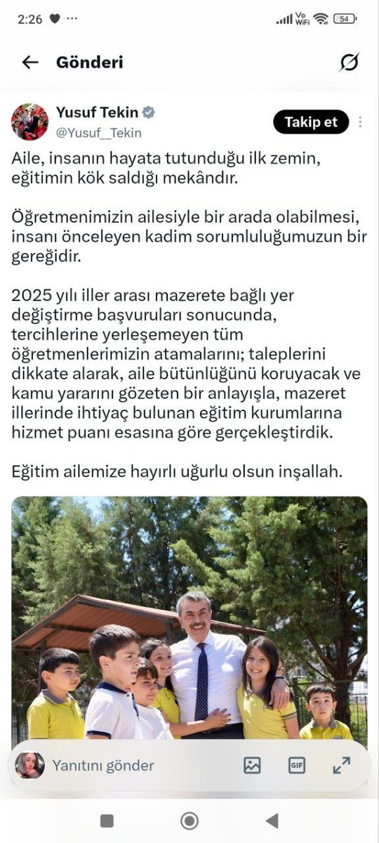 jazz4435's tweet photo. @Yusuf__Tekin Sayın Bakanım @Yusuf__Tekin,
Aile birliği anayasal bir haktır. Kontenjan yetersizliği yüzünden eşinden, çocuğundan ayrı kalan binlerce öğretmen var.
İl emri uygulamasıyla bu mağduriyeti giderin.
@tcmeb
#UmudumuzilEmri
#SendikalarilEmrineSessiz https://t.co/j8TrUyRbdk