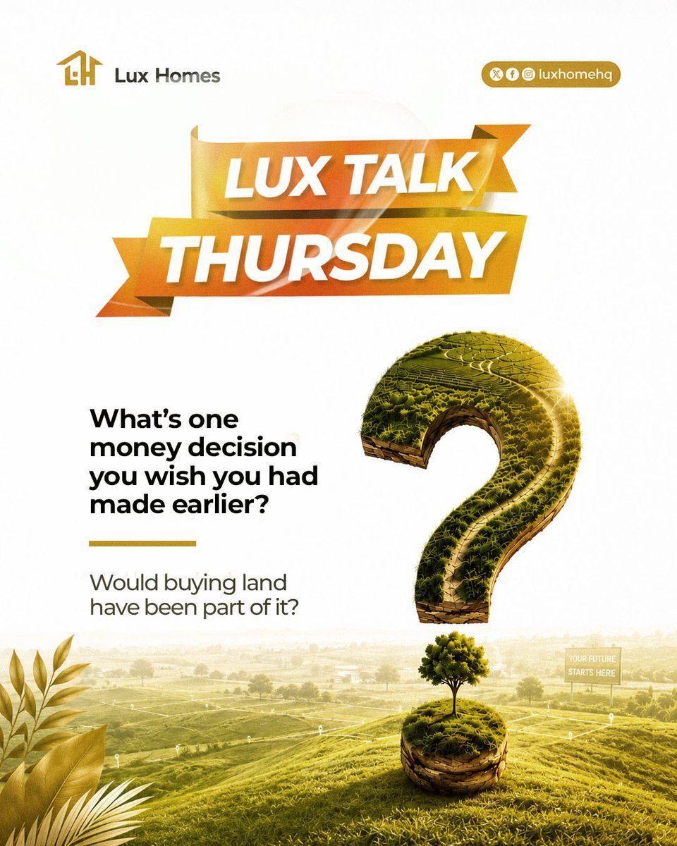 LuxHomeHQ's tweet photo. Let’s reflect on the financial decisions we wish we had made sooner.

We will be waiting for your thoughts in the comments.👇

#LUXTalkThursday
#FinancialDecisions https://t.co/oMKGseKuEs