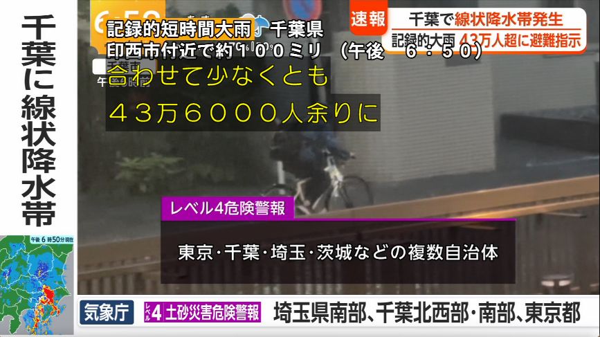 yuruhuwa_kdenpa's tweet photo. 緊急速報
線状降水帯によるゲリラ豪雨のため千葉県の43万人に避難指示

普通に災害レベルになったな... https://t.co/UoQ2eiggWh