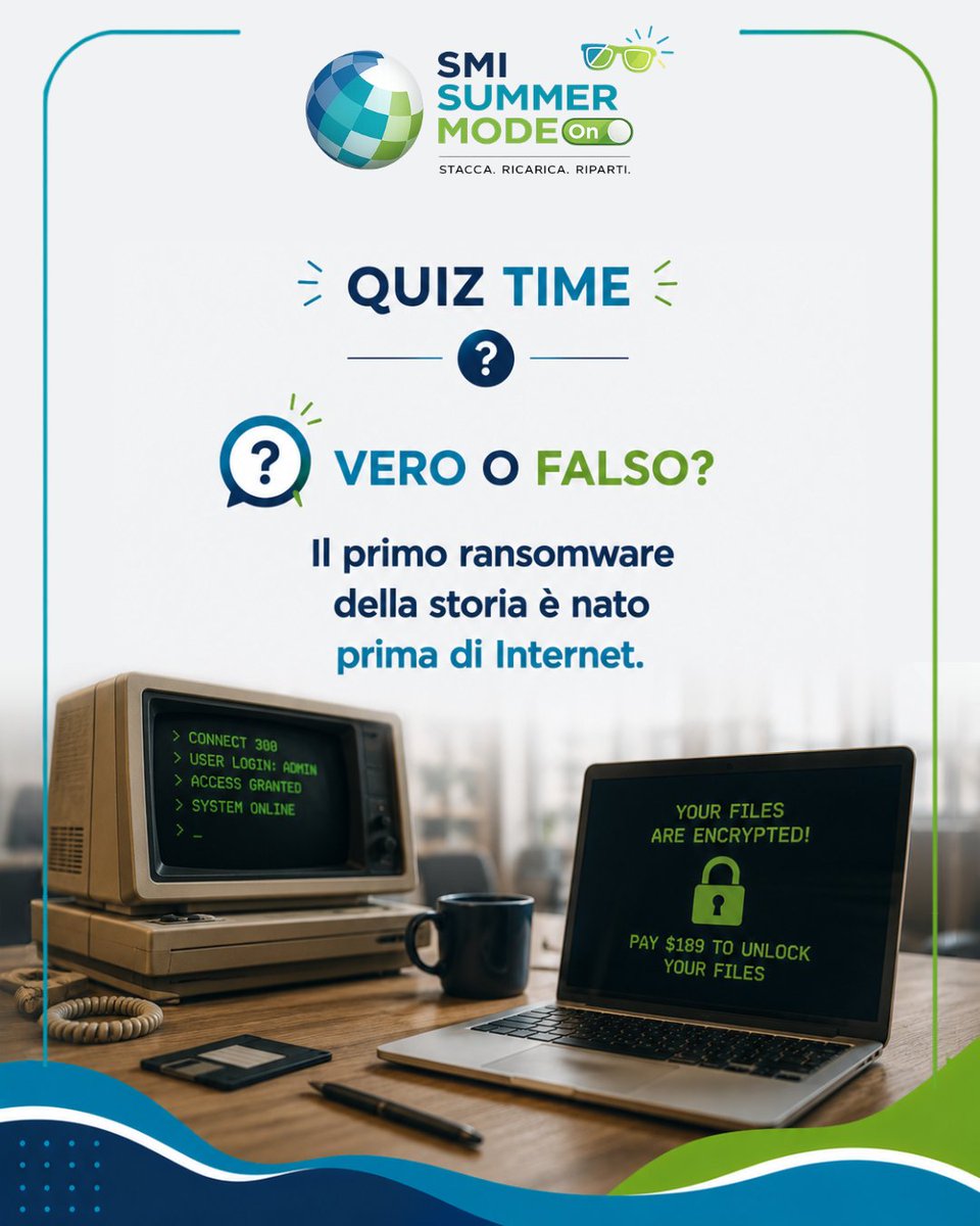 SMI_Group_IT's tweet photo. ⁉️ Vi proponiamo un quiz veloce ma insidioso proprio come il protagonista, giusto per non perdere l’allenamento e mantenere attiva la mente! 

Come SMI Group li conosciamo bene e li combattiamo ogni giorno, ma forse non tutti sanno da dove vengono…

👉🏼 Il primo ransomware della storia è nato prima di Internet. Vero o falso? 

La risposta la troverete domani nei commenti!
