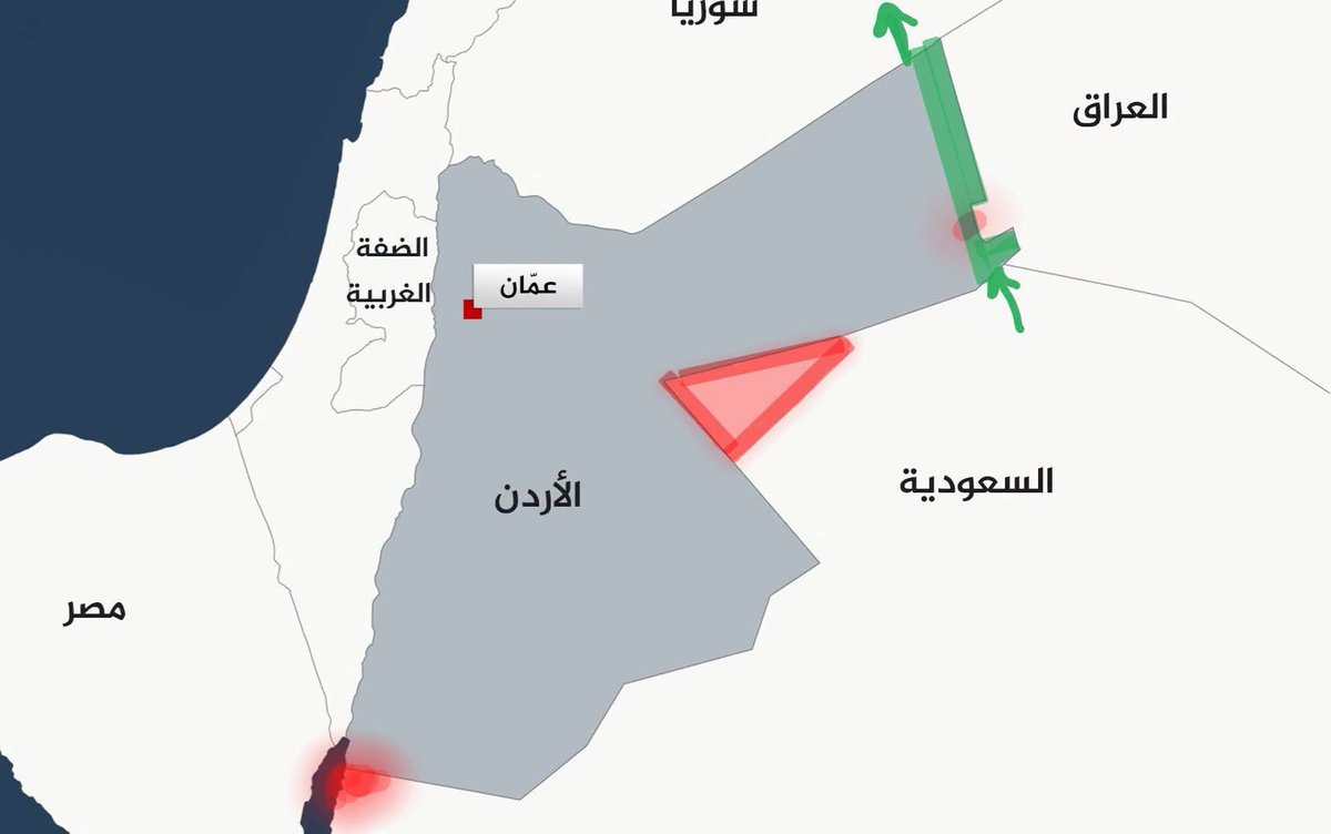 Rian_almasri's tweet photo. ماذا لو قامت #السعودية بتبادل اراضي (اللون الاخضر) مع الاردن بحيث تصبح المملكة العربية السعودية حدودية مع #سوريا؟ 

وبالمقابل تعطيها مساحة اوسع في الجزء الاحمر بالاضافة الى جزء اوسع على البحر الاحمر.. ويحتفظ الاردن بحقه بمعبر مع العراق تديره #الاردن بحيث لا تخسر الحدود مع #العراق https://t.co/NTApt0cz9I
