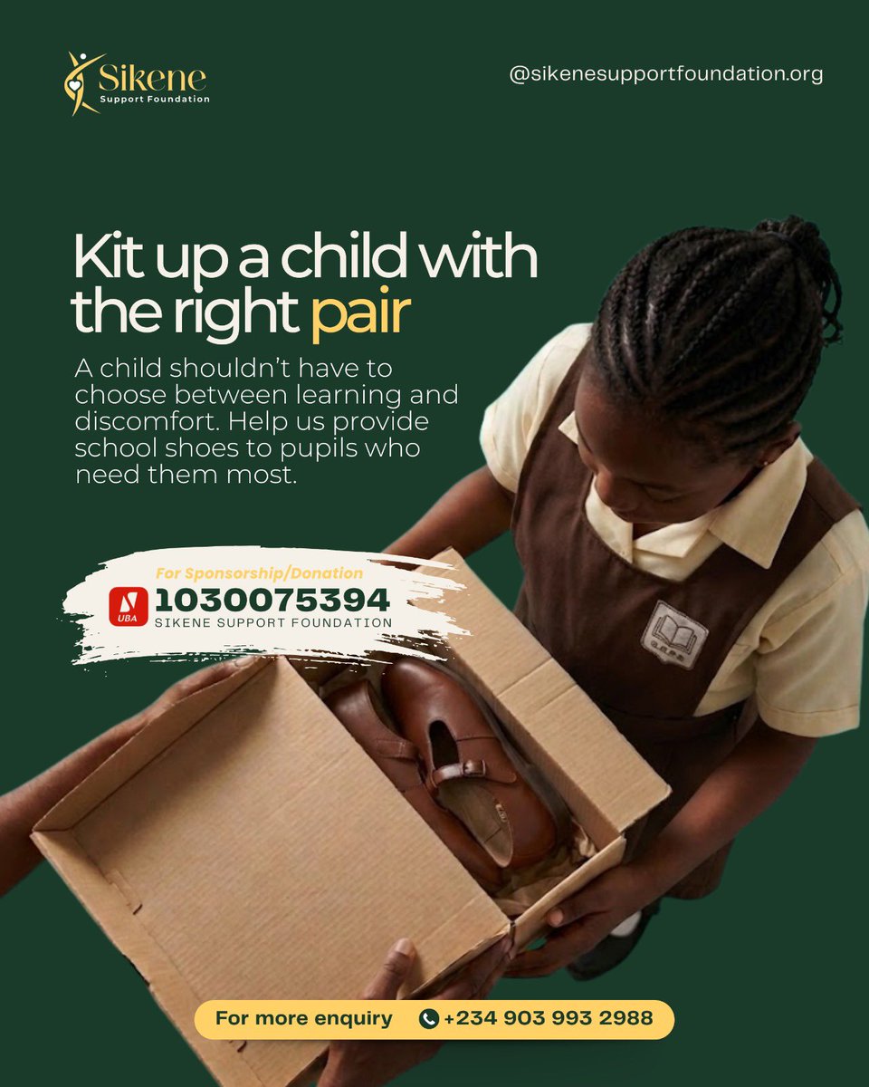 sikenesuppfndn's tweet photo. Every child deserves to walk into school with confidence. 

A simple pair of school shoes can mean confidence to learn without distraction.

This new school term, let’s make sure no child is held back because they don’t have the right shoes.

#SikeneShoedrive https://t.co/2HNGFbgmks