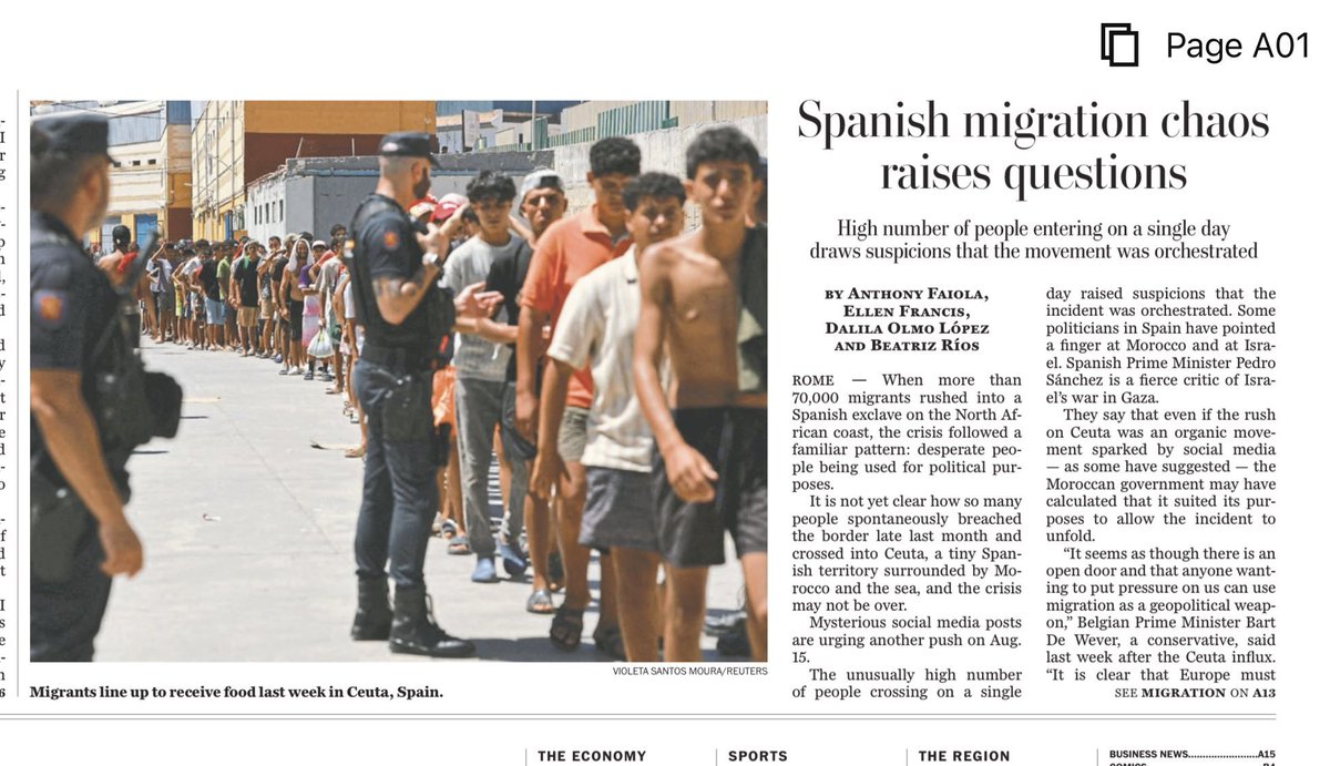 Carolalon1's tweet photo. El Washington Post ya apunta a Israel, USA y Marruecos como implicados en lo sucedido en Ceuta.

Mientras tanto seguimos teniendo a la prensa española penetrada por proxies israelís y de Marruecos.

Pilar Rahola o Paco Marhuenda, son dos nombres a tener en cuenta pero hay muchos más, claro.