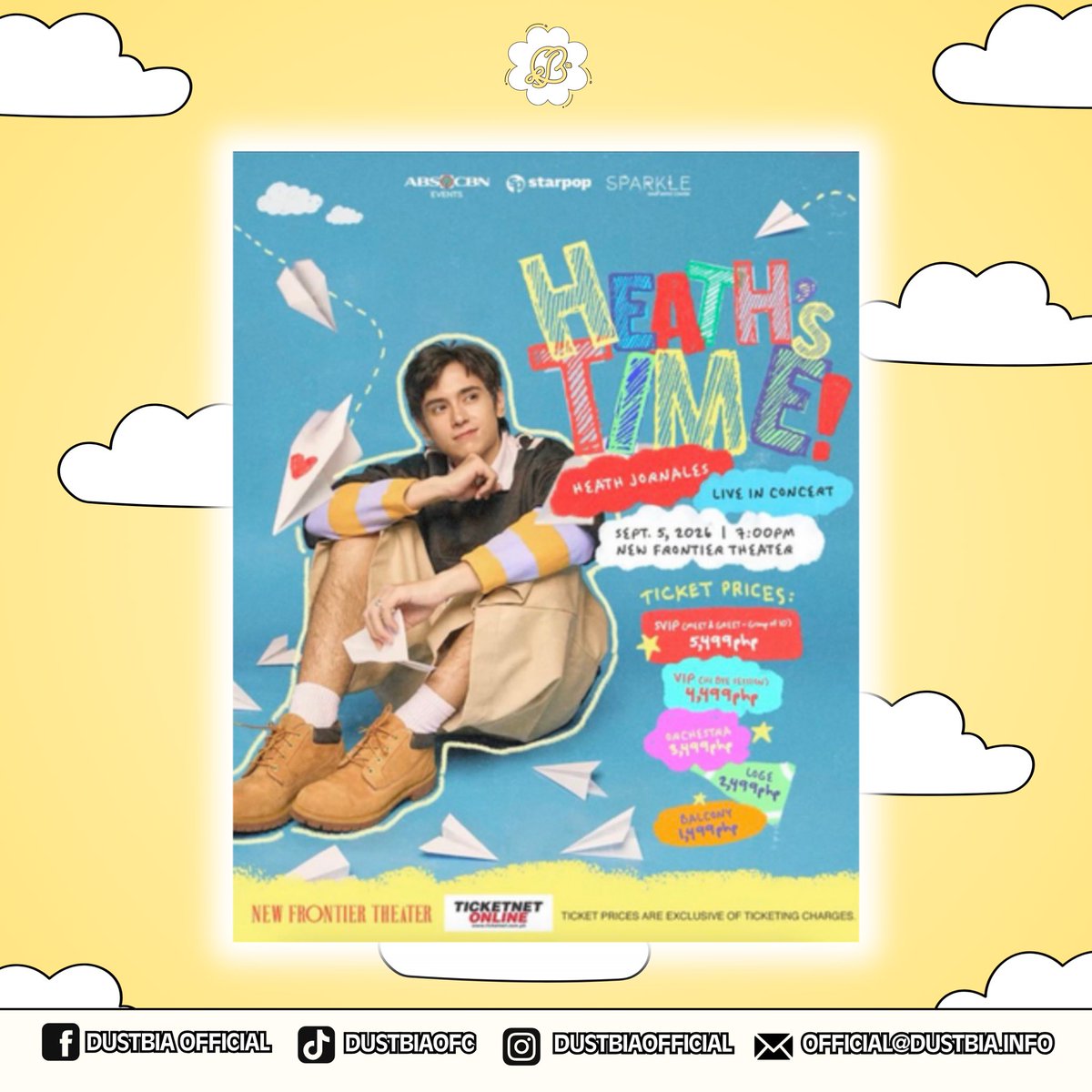 dusbiofc's tweet photo. 𝐇𝐄𝐀𝐓𝐇’𝐒 𝐓𝐈𝐌𝐄, 𝐂𝐇𝐄𝐅𝐅𝐈𝐄𝐒! ❤️💛

We know how special it feels when people show up for the artists and communities we love. This time, we’re sharing that same warmth with another fandom.

𝗗𝘂𝘀𝘁𝗕𝗶𝗮 𝗢𝗳𝗳𝗶𝗰𝗶𝗮𝗹 is happy to stand alongside 𝗧𝗲𝗮𝗺 𝗛𝗲𝗮𝘁𝗵 𝗢𝗳𝗳𝗶𝗰𝗶𝗮𝗹 (@TeamHeathOfc) in supporting #HeathJornales and his much-awaited 𝗛𝗲𝗮𝘁𝗵’𝘀 𝗧𝗶𝗺𝗲: 𝗔𝗹𝗯𝘂𝗺 𝗟𝗮𝘂𝗻𝗰𝗵 𝗮𝗻𝗱 𝗖𝗼𝗻𝗰𝗲𝗿𝘁. From one fandom to another, let’s help make this celebration a little bigger, a little louder, and a whole lot more memorable.

Cheffies, let’s spread the word, share the excitement, and encourage everyone to be part of Heath’s special night.

🎟️ Tickets: https://t.co/nTzvqWfngq

𝙃𝙚𝙧𝙚’𝙨 𝙩𝙤 𝙛𝙖𝙣𝙙𝙤𝙢𝙨 𝙨𝙪𝙥𝙥𝙤𝙧𝙩𝙞𝙣𝙜 𝙛𝙖𝙣𝙙𝙤𝙢𝙨, 𝙖𝙣𝙙 𝙩𝙤 𝙩𝙝𝙚 𝙗𝙚𝙖𝙪𝙩𝙞𝙛𝙪𝙡 𝙘𝙤𝙣𝙣𝙚𝙘𝙩𝙞𝙤𝙣𝙨 𝙬𝙚 𝙢𝙖𝙠𝙚 𝙖𝙡𝙤𝙣𝙜 𝙩𝙝𝙚 𝙬𝙖𝙮. 🤍

#HeathsTime