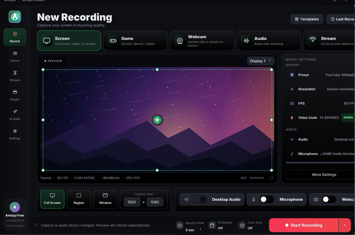 Fran6Jy's tweet photo. Creators should not need one app to record, another to stream, and a third to edit. Amúyọ̀ brings screen capture, live streaming, timeline editing, captions, audio tools, and assisted creator workflows into one focused Windows studio. https://t.co/NJ4kVEgcXw