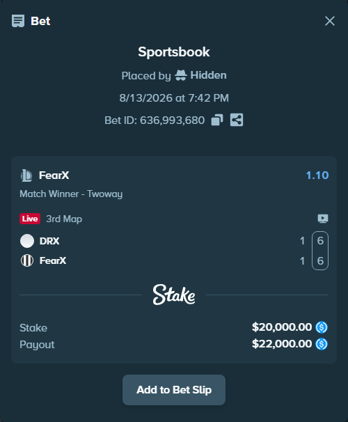 stakehighroller's tweet photo. Mystery user just fired $20,000 on FearX to win.

#LCK https://t.co/GVG3cES7AO