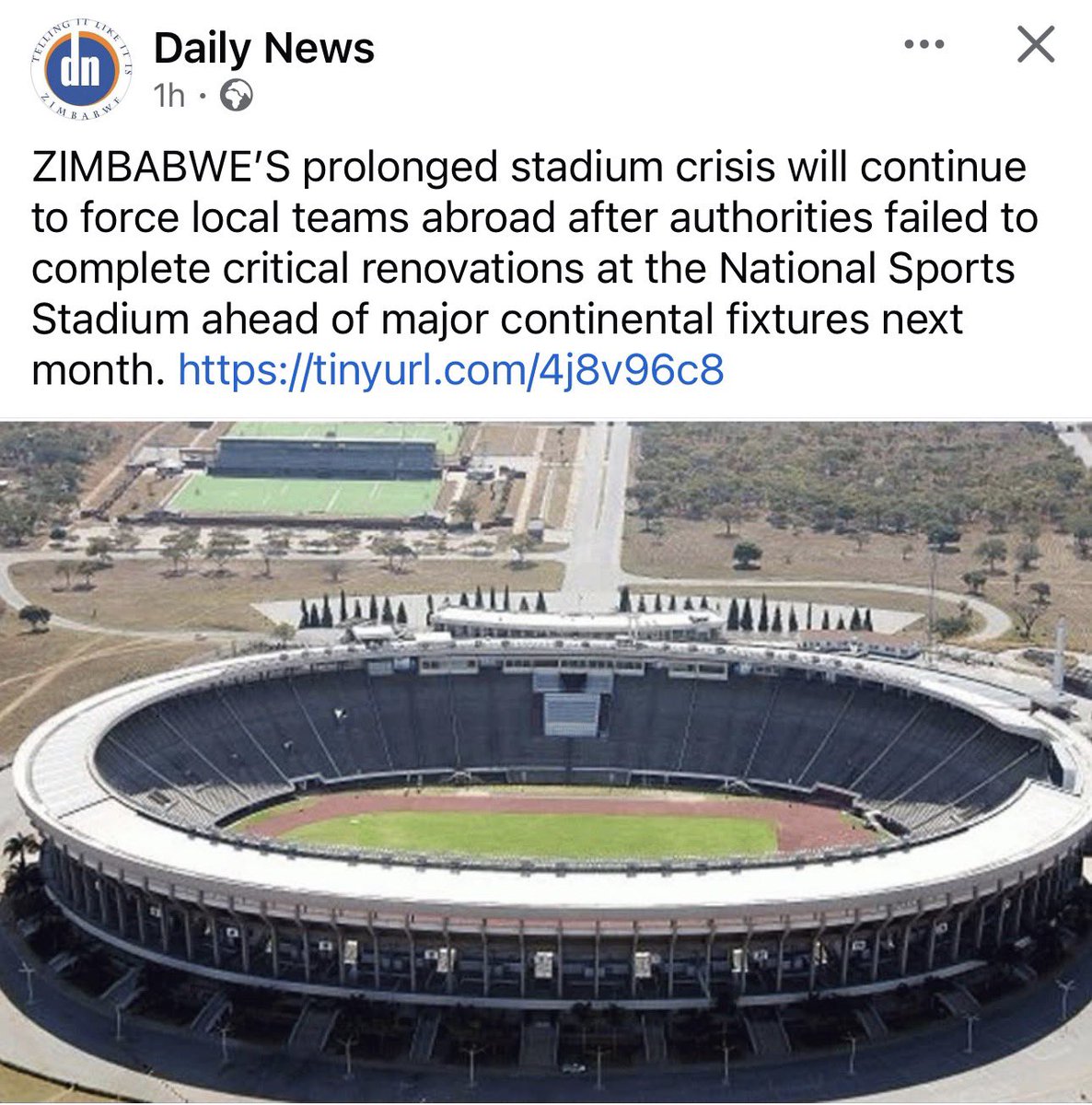 daddyhope's tweet photo. Now, the pro-government Daily News is reporting today that Zimbabwe still does not have a single sports stadium approved to host international matches.

Let me take you back to November 2019, when the Confederation of African Football (CAF) inspected Zimbabwe’s major stadiums. The National Sports Stadium, which is the biggest in the country, and Mandava Stadium failed the inspection, while Barbourfields Stadium received provisional approval, subject to required improvements.

But in February 2020, CAF withdrew Barbourfields’ approval because those required improvements had not been completed. Zimbabwe was left without a single stadium approved to host international football.

Now we are in August 2026, almost seven years since that 2019 inspection, and Zimbabwe still does not have a single stadium approved for international matches by the Confederation of African Football.

For almost seven years, the Government of Zimbabwe has failed to ensure that a country of around 17 million people has even one sporting facility where international football can be played. Zimbabwe has had to ask South Africa to host its home matches. At one point, I remember our home matches being hosted in Rwanda.

Rwanda, a country that emerged from the horrors of the 1994 genocide, has managed to build and maintain international-standard football facilities. Yet Zimbabwe, blessed with more than 65 mineral resources, rich agricultural land, Victoria Falls, Great Zimbabwe and so many other extraordinary national assets, cannot provide one football stadium that meets CAF standards.

Think about that. We are not asking for ten world-class stadiums. We are talking about one stadium in the entire country that meets the standards required to host international football.

When we say that Zimbabwe has an incompetent and corrupt government, where too many appointments are based on nepotism rather than competence, people say that we simply do not like Emmerson Mnangagwa or that we hate ZANUPF. 
Yet the reality, as reported today by a newspaper that is pro-government, is as dismal as it was almost seven years ago. Nothing meaningful has changed in between.

A government ultimately has to be judged by what it delivers. After almost seven years, Zimbabwean football supporters still cannot watch their national team play a competitive home international match in their own country because their government has failed to ensure that even one stadium meets CAF requirements.

It is sickening, and it is deeply sad. We love our country, but it is our government that continues to embarrass us.