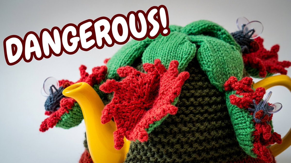 TeaCosyFolk's tweet photo. It’s the launch of the new Venus Flytrap Tea Cosy and Knitting Pattern — snap them up quick before they fly off. https://t.co/lqGTkAc8Ks #knit #teacosyfolk #knittingpattern #teacosy #venusflytrap https://t.co/N8FSdqH9g8