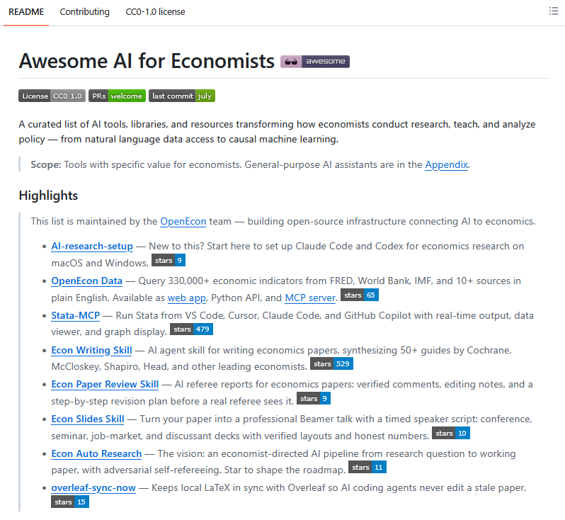 mehmetsongur_'s tweet photo. Ekonomide yapay zeka uygulamalarıyla ilgileniyorsanız bu repo tam size göre!

"Awesome AI for Economists" GitHub deposu, makine öğrenmesinden büyük dil modellerine, yapay zekanın ekonomik modellemelerde ve metin analizlerinde kullanımına dair makaleler, kodlar ve araçlar sunuyor.

🔗https://t.co/Q7InLxYVeh