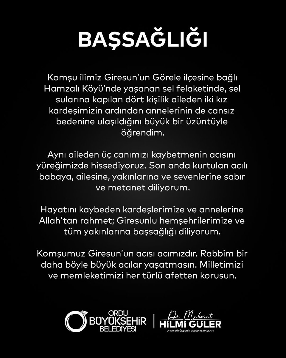 mhilmiguler's tweet photo. Komşumuz Giresun’un acısı acımızdır. Rabbim bir daha böyle büyük acılar yaşatmasın. Milletimizi ve memleketimizi her türlü afetten korusun. https://t.co/BtsYAoZkNu