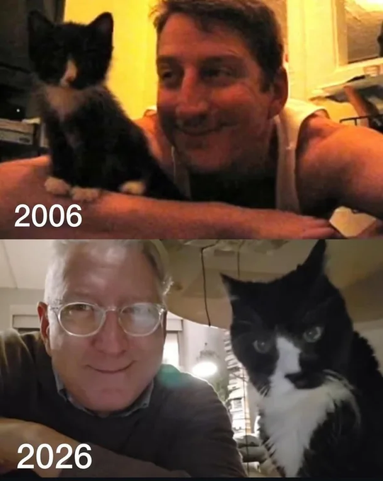 Rainmaker1973's tweet photo. Steve Gunther recently celebrated the 20th birthday of his beloved cat, Dublin. 

Reaching 20 years of age is a rare milestone for cats and is often compared to a human living beyond 95 years. https://t.co/Uz9C2aen85