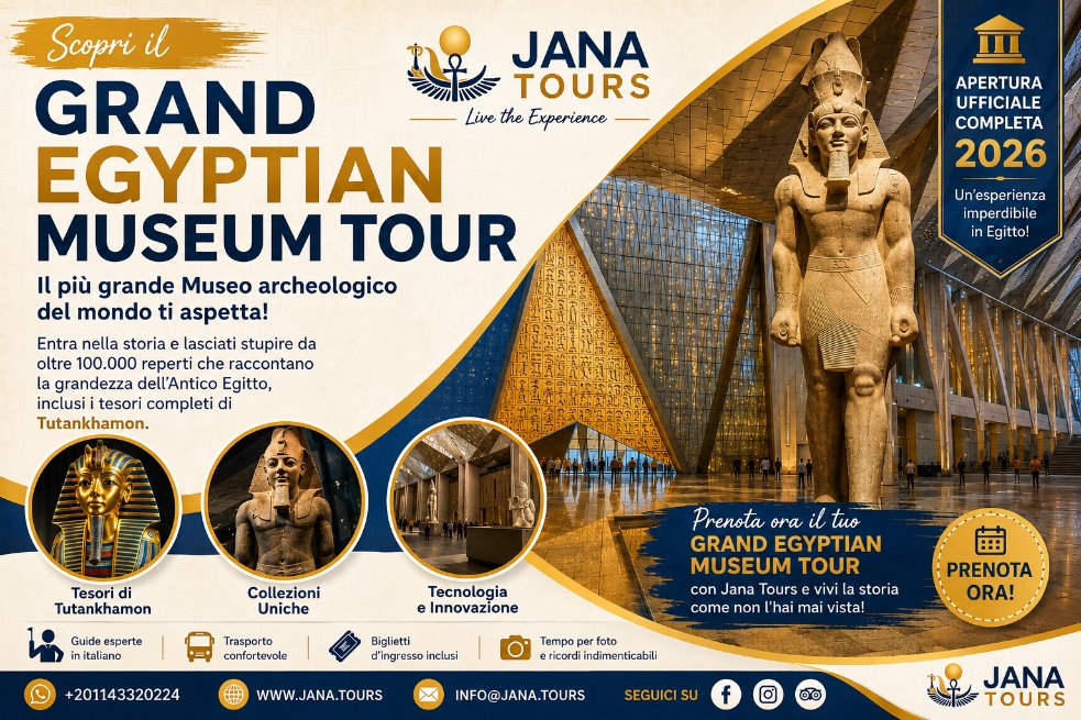 JanatoursE's tweet photo. Hai mai sognato di entrare nel mondo dei faraoni?

Il Grand Egyptian Museum ti porta nel cuore della storia dell’antico Egitto! 👑

📩 info@jana.tours
🇪🇬 L’Egitto non è solo una destinazione. È una storia da vivere.
#GrandEgyptianMuseum #GEM #Egypt https://t.co/5VayFKZHqL
