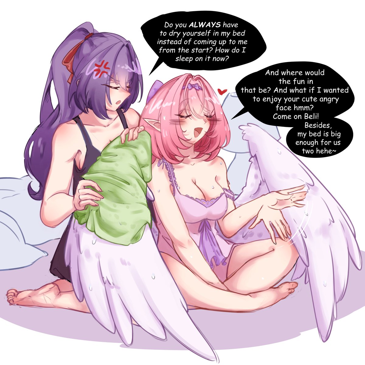 judy__alter's tweet photo. How to dry wings: use Beli's bed sheets of course !
#zzzero #remielle #remibeli #ゼンゼロ https://t.co/O1QeoLAlJz