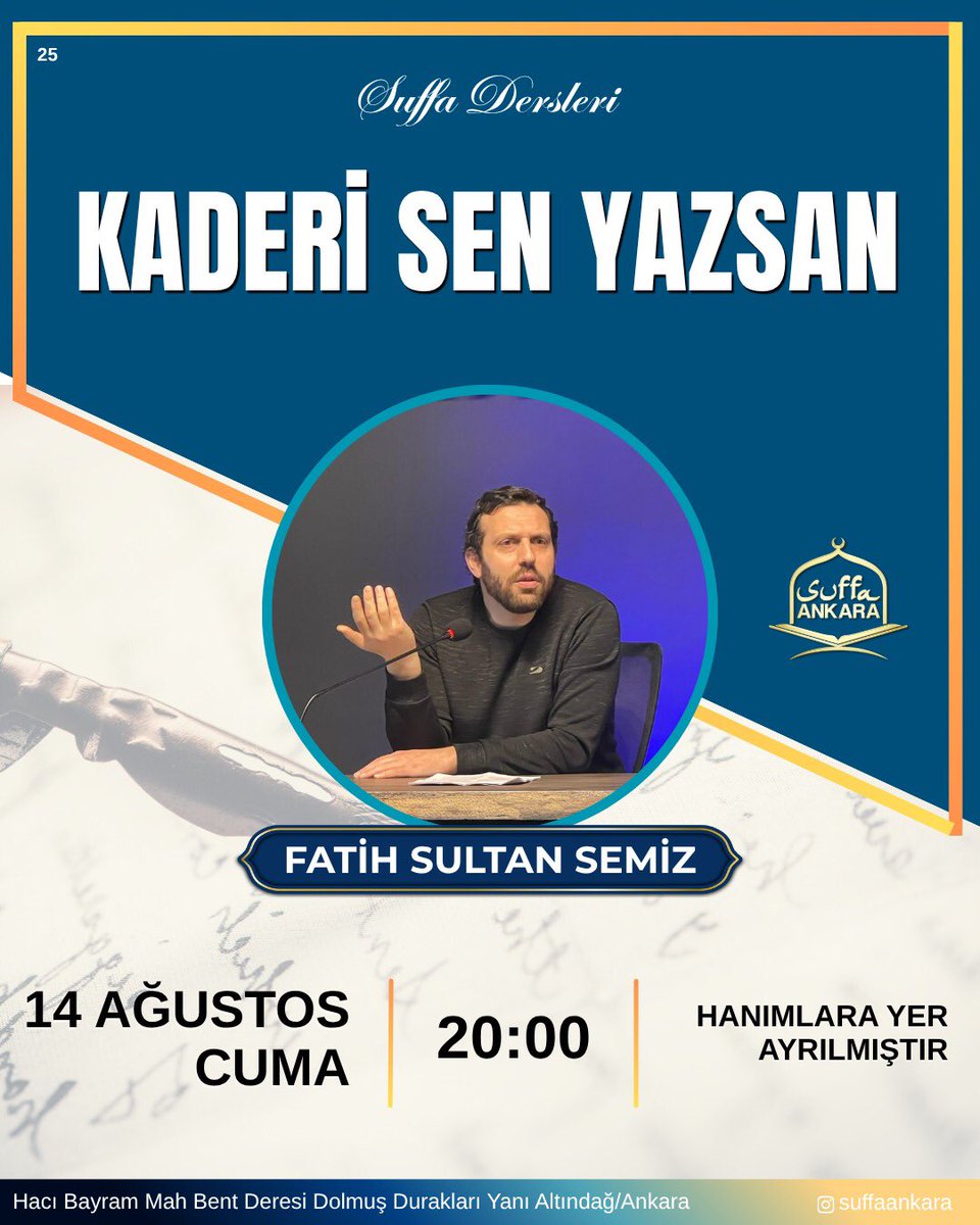 suffa_ankara's tweet photo. Suffa Derslerimiz devam ediyor. Fatih Sultan Semiz @fsultansemiz hocamızın anlatımıyla Cuma günü Suffa Ankara’dayız. Bekleriz https://t.co/9lqdqNAxH3