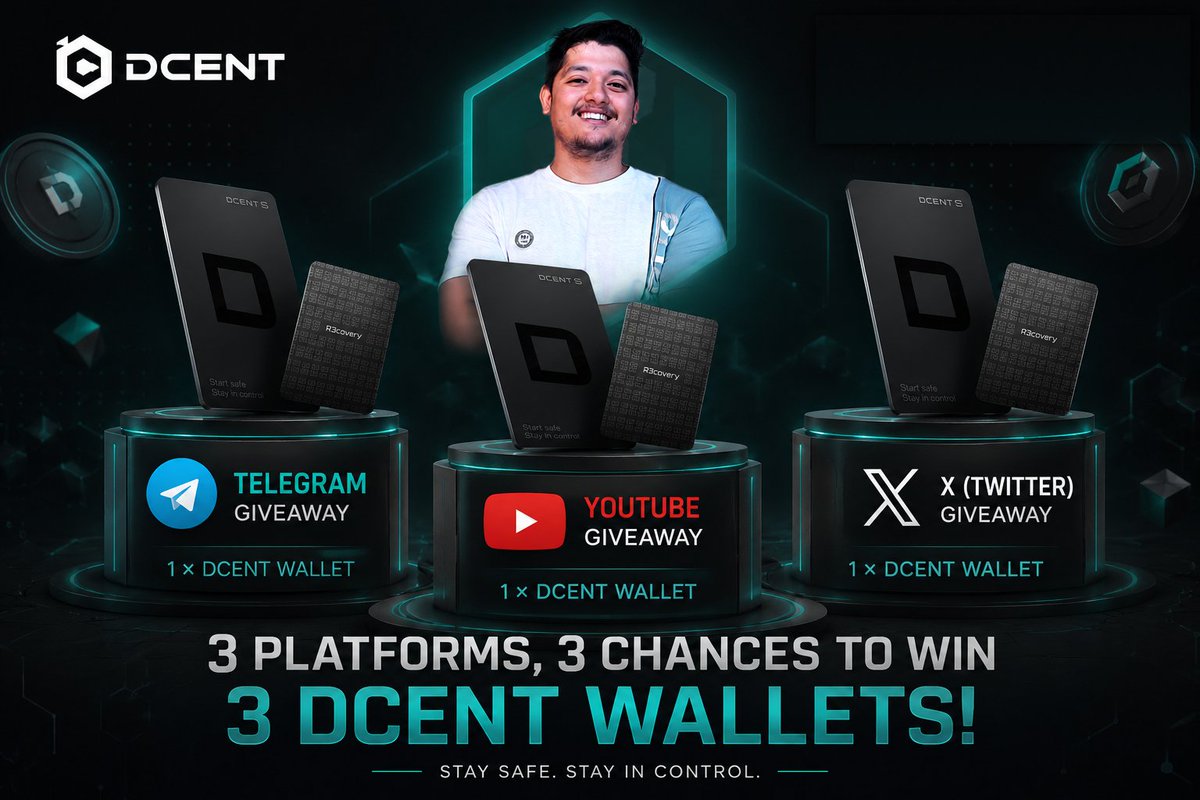 honeywithcrypto's tweet photo. 🚨 GIVEAWAY TIME 🎁

Let’s do something for the community 🫡

We’re giving away 3 × DCENT S + R3COVERY Card Kits  built for people who want a more secure and simple way to manage their crypto.

🎁 3 Winners. 3 Platforms. 3 Wallets.

1 DCENT S + R3COVERY Kit for Telegram
1 DCENT S + R3COVERY Kit for X
1 DCENT S + R3COVERY Kit for YouTube

How to Enter 👇

✅ Follow @DCENTWALLETS & @honeywithcrypto on X
✅ Like & Retweet this post
✅ Comment “Why you need” + tag 2 crypto friends
✅ Join our Telegram community
✅ Subscribe to our YouTube channel

📢 Winners will be selected separately for each platform.

⏳ Giveaway ends: 20/08/2026
🏆 Winners announced: 21/08/2026

Note: Your keys. Your crypto. Stay safe. Stay in control.

Review Video: https://t.co/2v7n5EUuj2

TG Channel: https://t.co/Pah88hw32y

Buy Link: https://t.co/4Znu8O13wC

Good luck everyone! 🫡🔥