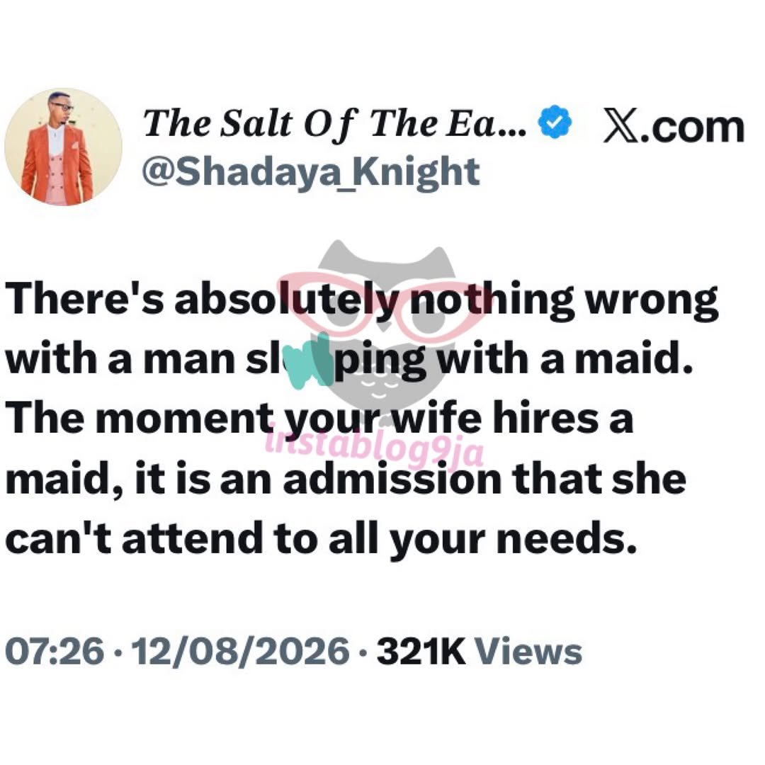 instablog9ja's tweet photo. Marriage: Why there is nothing wrong with a man sl+eping with a domestic staff — Media personality Shadaya reveals https://t.co/9Oh0qDttr0