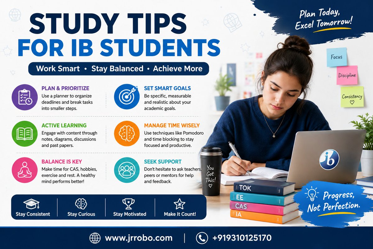 JuniorRobo1's tweet photo. IB students, study smarter-not longer! πβ¨
Plan. Prioritize. Practice. Stay balanced. π―
Small habits today β bigger results tomorrow.
#IBStudents #StudyTips #IBLearning #StudentSuccess
#juniorrobo #jrrobo #ibdp https://t.co/65nqGv2KDi