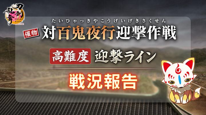 TOUKEN_STAFF's tweet photo. 【催物「対百鬼夜行迎撃作戦」について】
「疑似平安京フィールド」の高難度 迎撃ラインにて、大型で強力な敵を含む敵集団が到着。
強力な敵を撃破し、「形勢拮抗」に好転させましょう。
#刀剣乱舞 #とうらぶ #対百鬼夜行 https://t.co/JspS7f6hVB