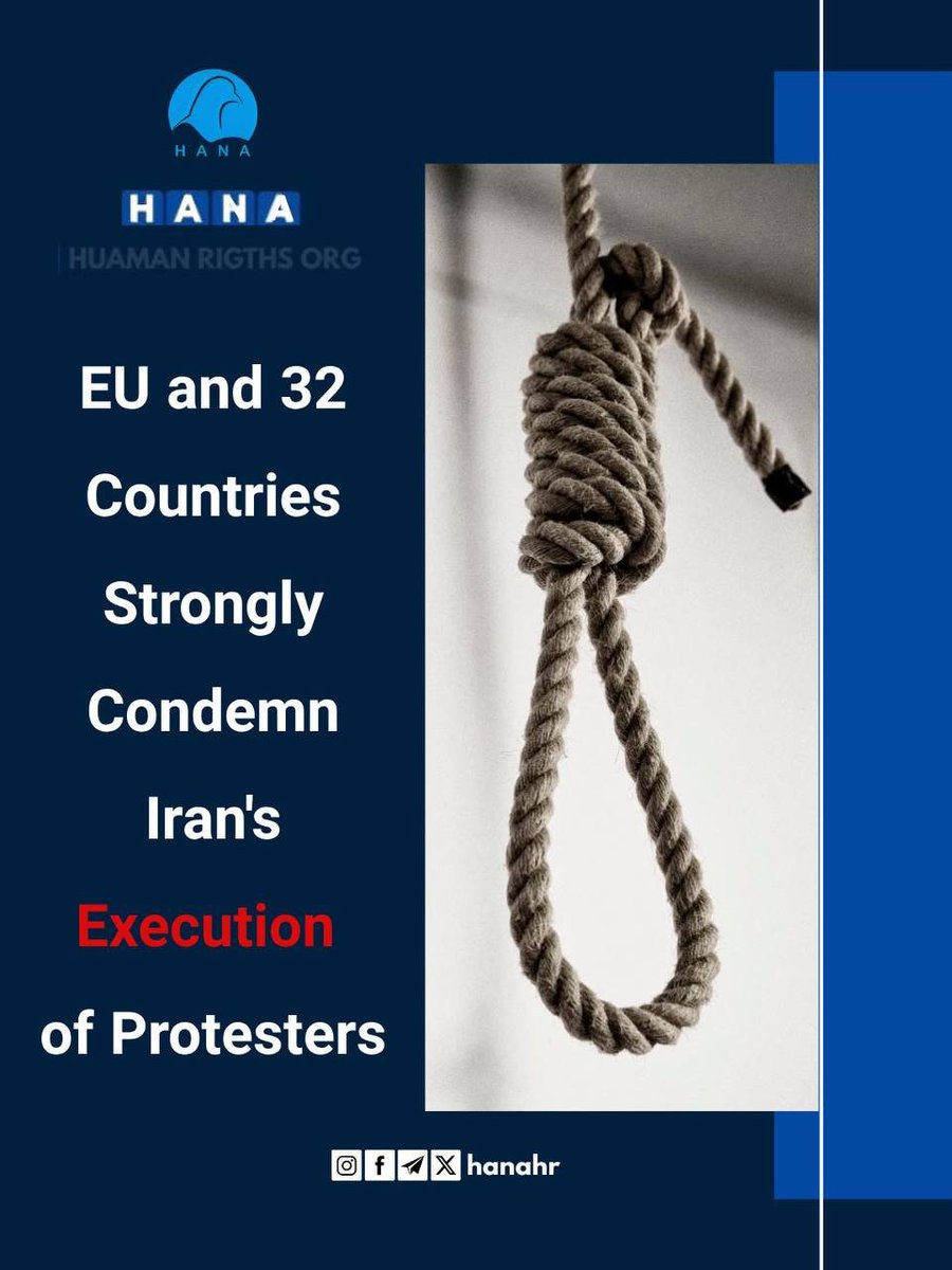 hana_hr_kurdi's tweet photo. The European Union’s High Representative for Foreign Affairs, together with 32 countries, issued a joint statement on Wednesday, August 12, 2026, sharply condemning the execution of protesters and the Islamic Republic’s continued use of the death penalty.

Read More👇👇👇

https://t.co/gdD5kmf6Ow

#HanaHumanRightsOrganization 
#European_Union
#No_To_Execution 
#Right_To_Life