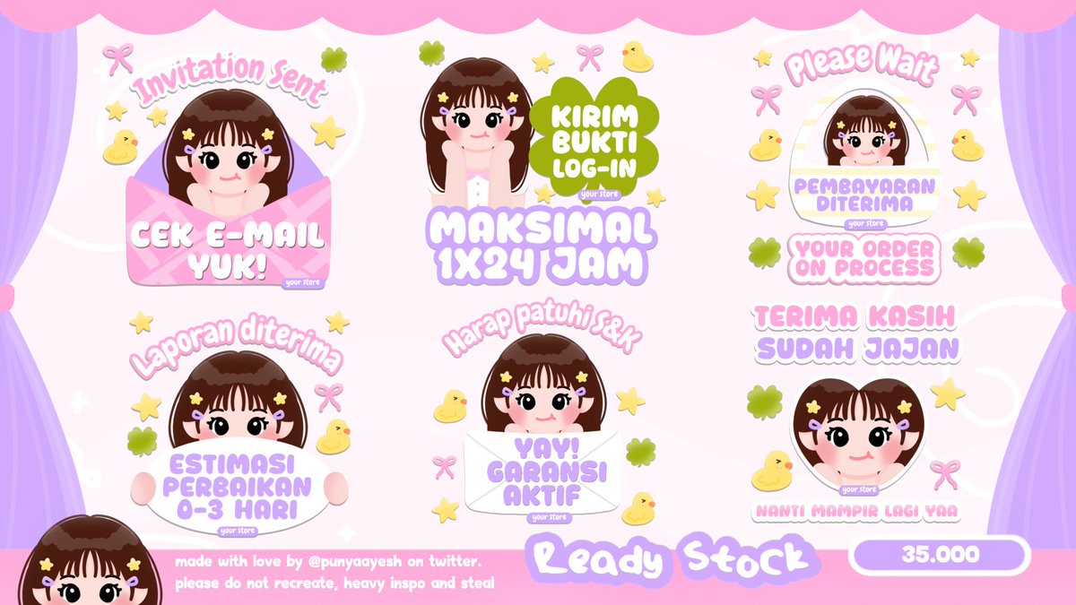 punyaayesh's tweet photo. bantu retweet? terima kasih yaa <3

haaii-haaii mantimunn! ada ready stock sticker pack siap dijemput nii 🎀

: free retext
: bisa bundling layout, wallpaper, wm, dll
: jemput melalui wa/dm

aku open by request jugaa, katalog di bio ~
met jajankk :3

#bealanj https://t.co/GdmRmUl7w0