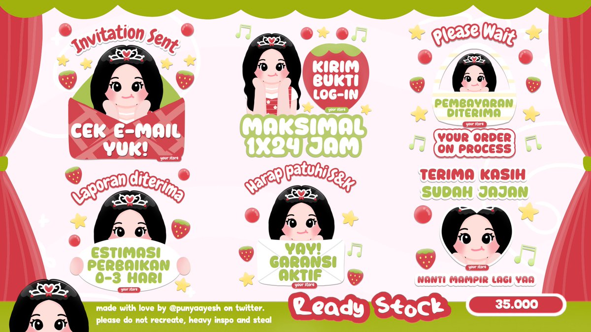 punyaayesh's tweet photo. bantu retweet? terima kasih yaa <3

haaii-haaii mantimunn! ada ready stock sticker pack siap dijemput nii 🎀

: free retext
: bisa bundling layout, wallpaper, wm, dll
: jemput melalui wa/dm

aku open by request jugaa, katalog di bio ~
met jajankk :3

#bealanj https://t.co/GdmRmUl7w0