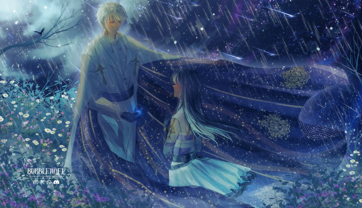 Bubblewoff's tweet photo. Special art gift for my dear @SeraViera ☄️

••--🌑🌒🌓🌔🌕🌖🌘🌗--••
⭐, "Look, the flower from the planet I promised you. I'm sorry- I still can't take you there. Will you wait for me again... and again?" https://t.co/O003gkkJUA