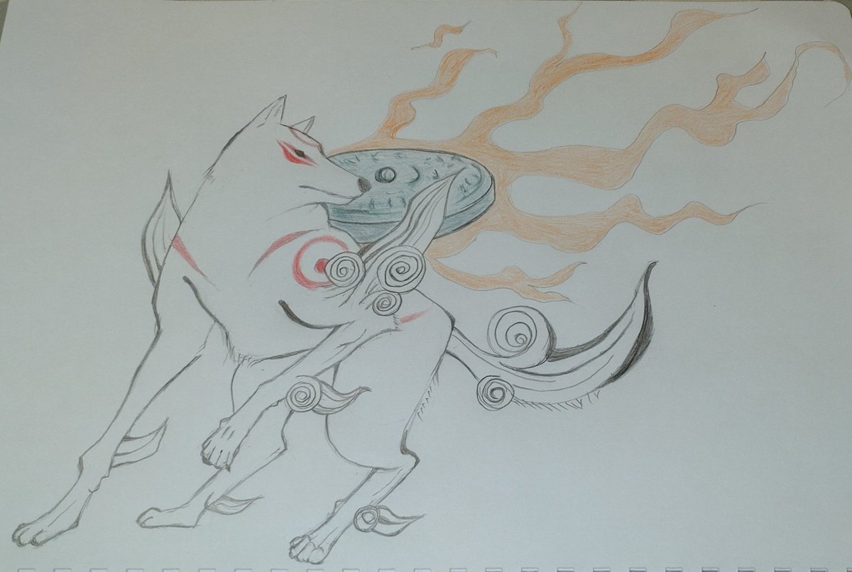 0505fuku0121's tweet photo. あと、今日は国際オオカミの日でもあるとのことだったので、数年前に描いたアマテラスを再掲します。アマ公可愛い。 https://t.co/L6rwD6IKhl