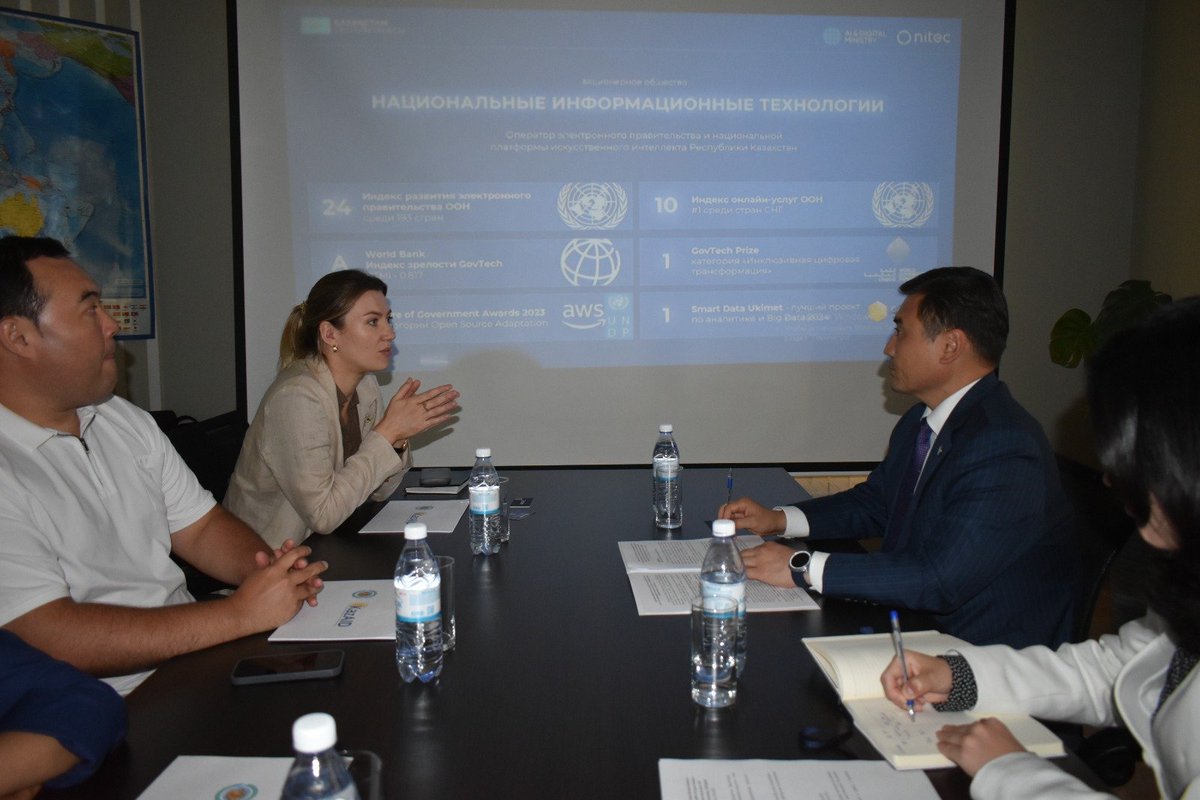 KazAID_RK's tweet photo. 🤝 KazAID Chairman Nurgali Arystanov met with NITEC Product Promotion

Dept Director Dina Khera on Aug 12, 2026. The sides discussed e-gov developments and transferring Kazakh IT solutions &amp; expertise to partner countries for digital transformation.

#KazAID #ODA https://t.co/DlXYVSEOGW
