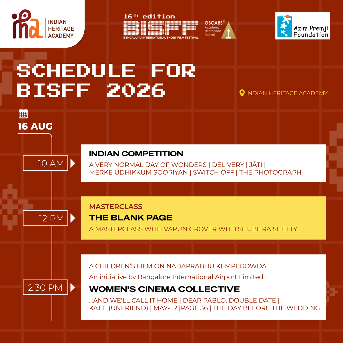 azimpremjiuniv's tweet photo. The 16th edition of @bisffblr brings short films from India and around the world, alongside workshops and masterclasses exploring the many ways the form can tell a story.
RSVP for free early-bird entry: https://t.co/fUUSf3P3pV
Read more: https://t.co/pAgr0KmVjd https://t.co/vLgapAxQRL