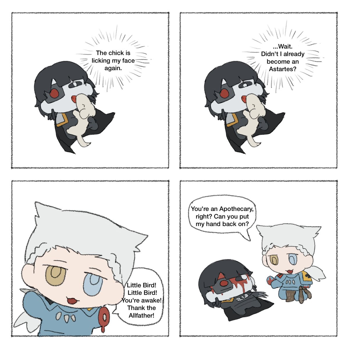 404spacestation's tweet photo. Maybe some of you would enjoy these stupid little four-panel Space Marine comics?
#Warhammer40k #Warhammeroc
#oc #Warhammer https://t.co/PWVTg2caMy
