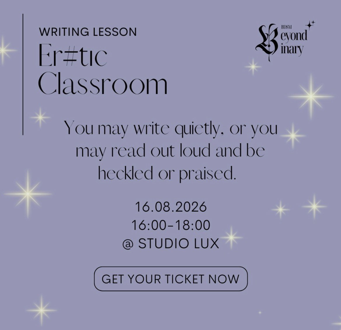 jadatweety's tweet photo. This SUNDAY: Er&amp;t! Classroom - Writing Lesson
with Headmistress Yuki and Schoolgirl Astrid 
16 Aug. 2026 16:00 - 18:00
A Writing Lesson You may write quietly, or you may read out loud and be heckled or praised...
at Studio LUX
Tempelhofer Damm 145
12099 Berlin
Ticket 🎟️ inbox me https://t.co/EDKfIvvn45