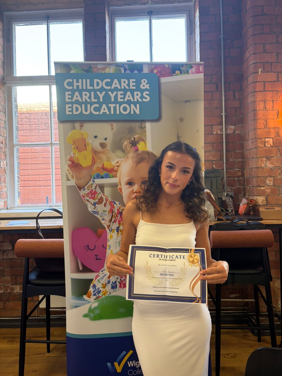 NCFE's tweet photo. Celebrating Annie's success as she achieves a distinction in her Education and Early Years T Level at Wigan & Leigh College.
 
Annie is currently supporting SEN learners in a primary school and is hoping to continue there in a full-time role. Her favourite part of the T Level was the blend of study and practical experience, particularly her time on placement.