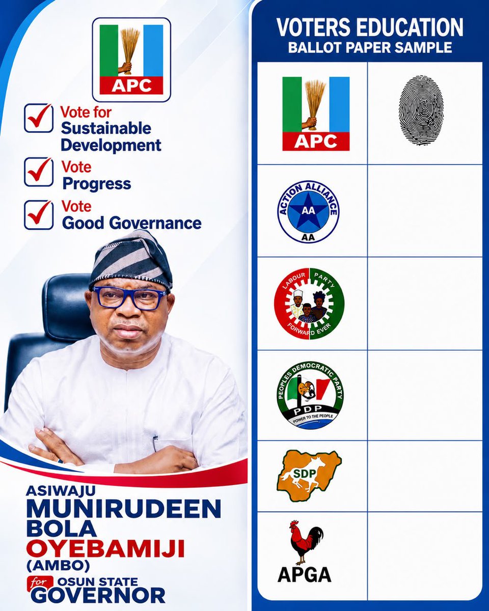 benson_wal4055's tweet photo. Osun’s future is shaped by the choices we make today. Let’s choose competence, progress and purposeful leadership. Forward with AMBO
#ForwardWithAMBO #BetterWithAMBO #ANewOsunWithAMBO #OsunDecides2026 https://t.co/cg0B6Iuod2
