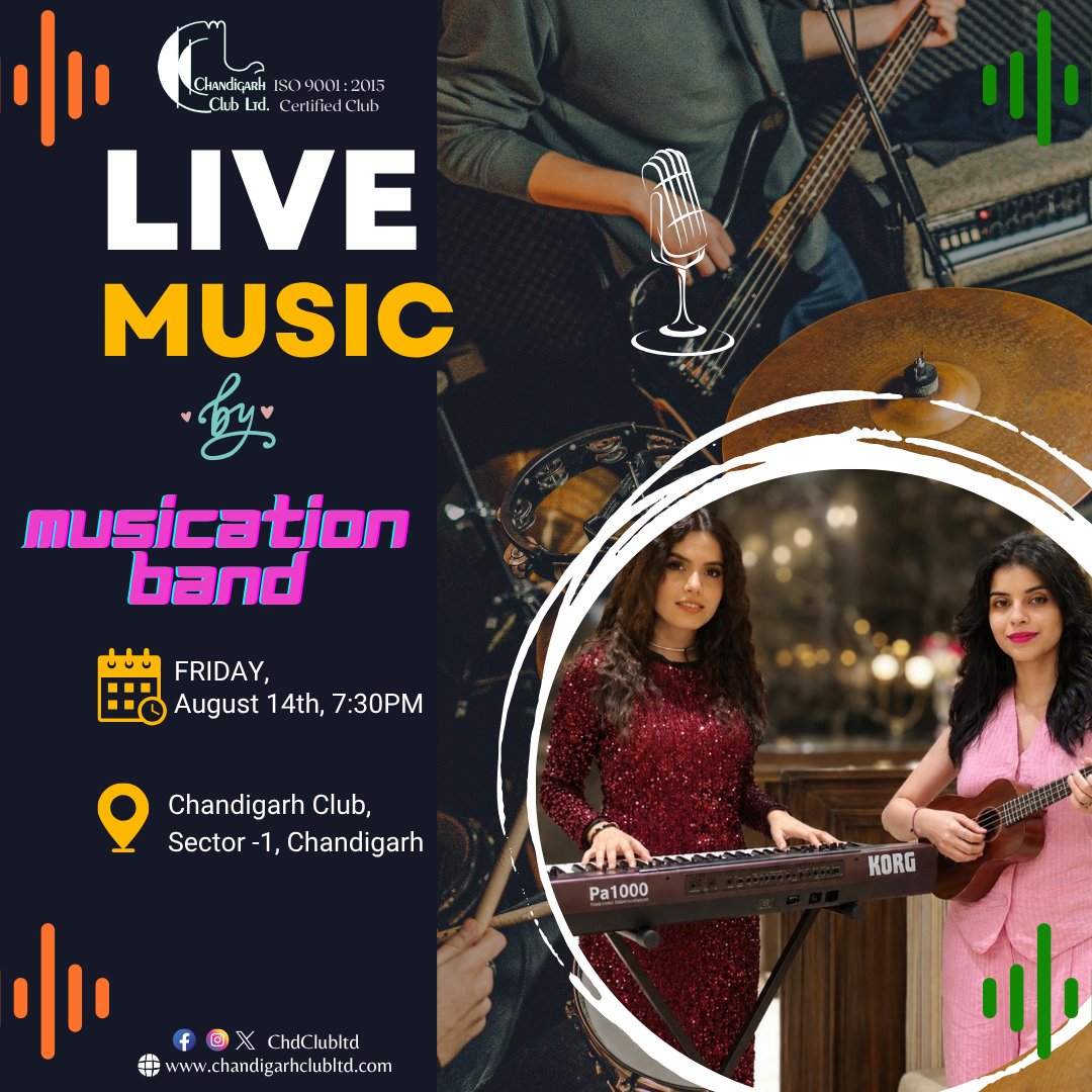 chdclubltd's tweet photo. Celebrate Independence Day Eve at Chandigarh Club!  
Join us for an  unforgettable evening with the renowned Musication Band,  performing  live on Friday, 14th August from 7:30 PM onwards.
Club rules apply. https://t.co/S6CgkiWNlj