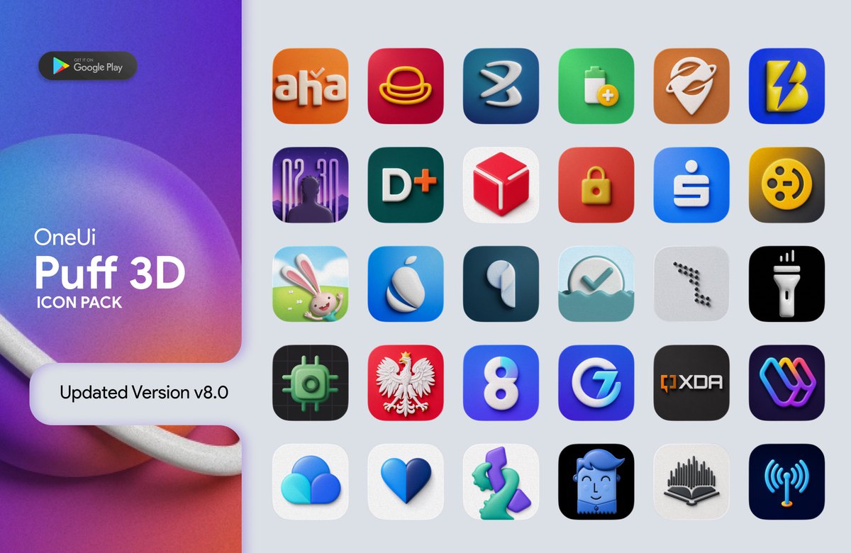 RajjAryaa's tweet photo. OneUi Puff 3D Icon Pack v8.0 is LIVE!
โจ 60+ New Icons Added
๐จ Improved Icon Coverage
๐ฆ 2400+ Icons Now Available
Give your Android home screen a fresh 3D makeover! ๐ฅ
๐ https://t.co/7HkBCRjj70
#OneUiPuff #IconPack #Android #OneUI #AndroidCustomization https://t.co/NAr5ku36es