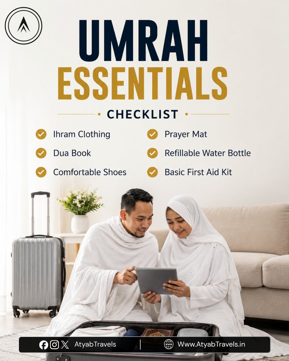 AtyabTravels's tweet photo. A well-prepared Umrah is a peaceful Umrah. ✨

Save this checklist before you travel and focus on what truly matters. 🤍

#Umrah #UmrahTips https://t.co/NaMLmqO22v