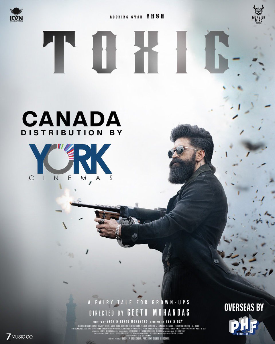 PharsFilm's tweet photo. Happy to announce York Cinemas as our official distribution partner in Canada.

Experience #Toxic in cinemas from August 26.

@thenameisyash @nayanthara @kiaraaliaadvani @tarasutaria @rukmini_vasanth @iamhumaq @geetu_mohandas @thekvnofficial @ravibasrur @vishalmishraofficial @editorujwalk @crowsnestproject @mohanbkeremohan @jjlocoperry @anbariv_action_director
@jaikastunts @amritsingh099 @kunal.sounddesign @akshay.mavle @theeyeofsree @sarathmohan06 @anshrjoshi @swaraj_patrimath
@zeemusiccompany @kvn.productions #MonsterMindCreations @Toxic_themovie

[ Rajeev Ravi, Sandeep G Sharma, Sandeep Sadashiva, Prashant Dileep Hardikar ]