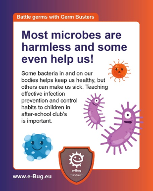 eBug_UK's tweet photo. Did you know? Not all germs are bad! 🦠
Many microbes help keep us healthy, while others can make us ill. Help children learn the difference  with our new Germ Busters Academy activity pack suitable in  school-aged childcare settings.
Explore: https://t.co/jyZCna1dML https://t.co/zOKlw6cVWA