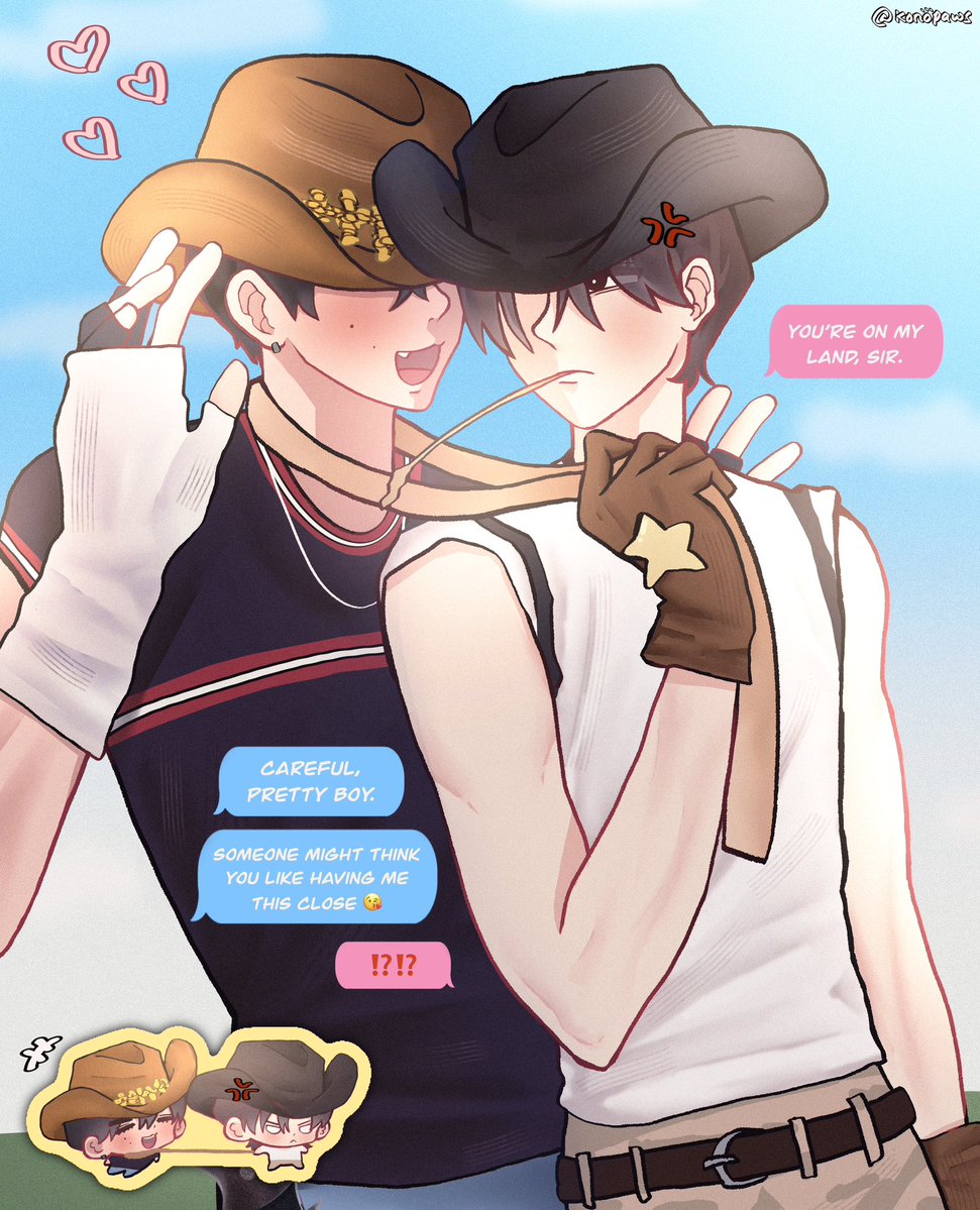 konopaws's tweet photo. #keonhyeon 🐶🦊 cowboy au https://t.co/KfZjun3V5L