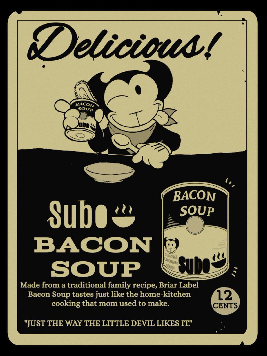 BATIM1920sAU's tweet photo. The famous bacon soup collaboration (1928)
#BATIM1920s #BENDY #BATIM #cartoon #art https://t.co/LunnVxRYBI