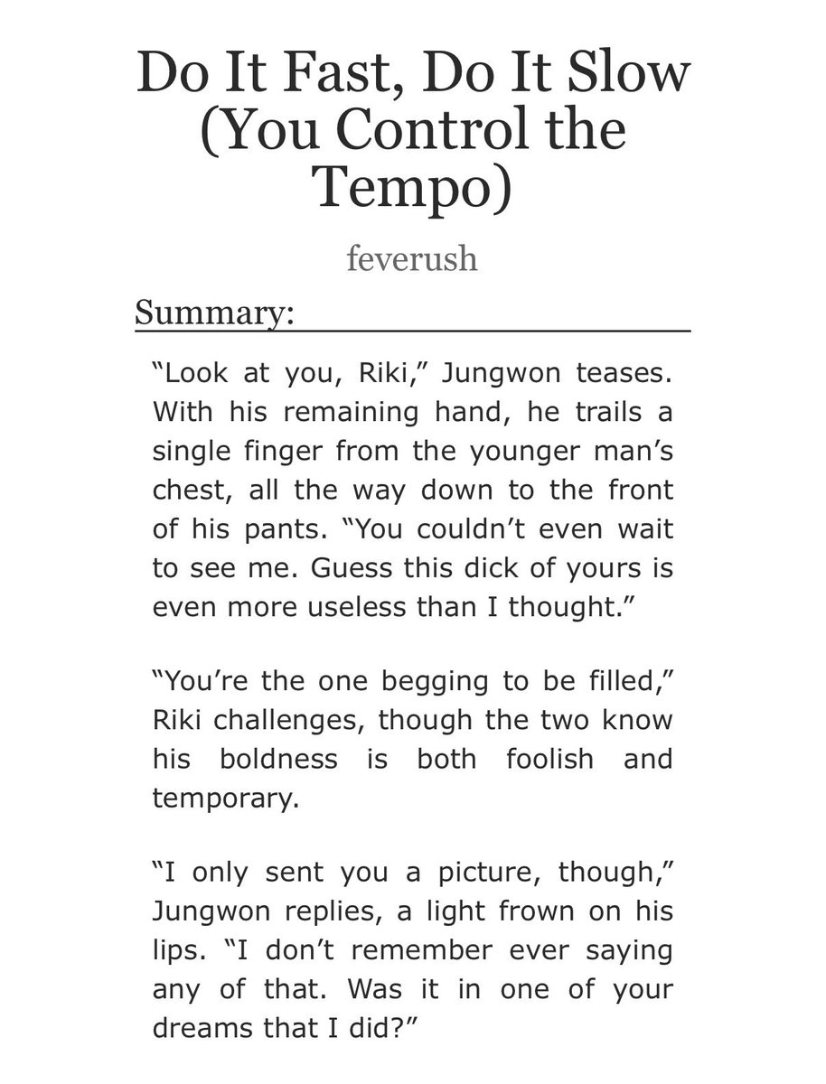 feverush's tweet photo. Do It Fast, Do It Slow 
(You Control the Tempo)

💙 a wonki / nikwon au
💙 5109 words
💙 https://t.co/e5laVmSjgL

rated e; childhood best friends to fwb; top!rk x bottom!jw; light bdsm; tie kink; handcuffs; dacryphilia; undernegotiated kinks; wonki are freaks https://t.co/HJqM1x6Z8W