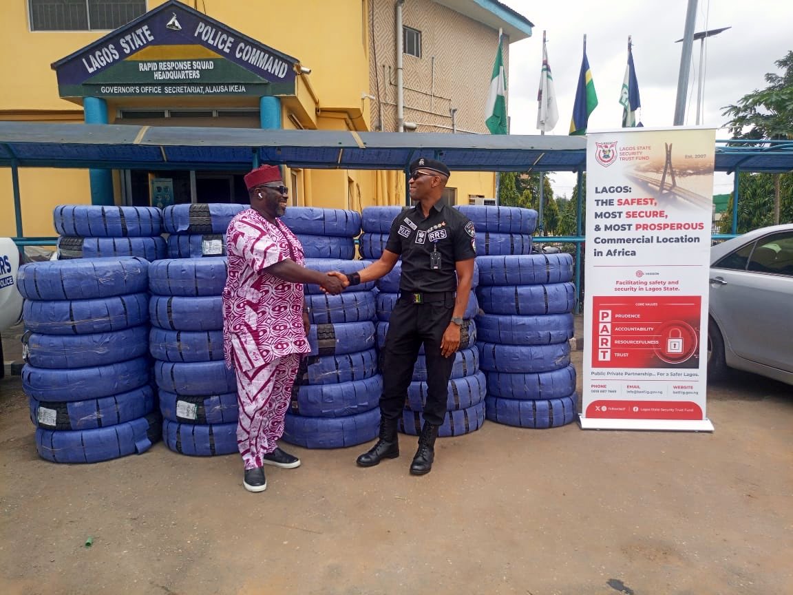 rrslagos767's tweet photo. Yesterday, the Lagos State Security Trust Fund (LSSTF) handed over 70 Hilux tyres to the Rapid Response Squad (RRS) to support the maintenance of its operational fleet.

The tyres were presented to the RRS by the Fund’s Director of Administration, Adegbola Lewis. https://t.co/2277lZf4ip