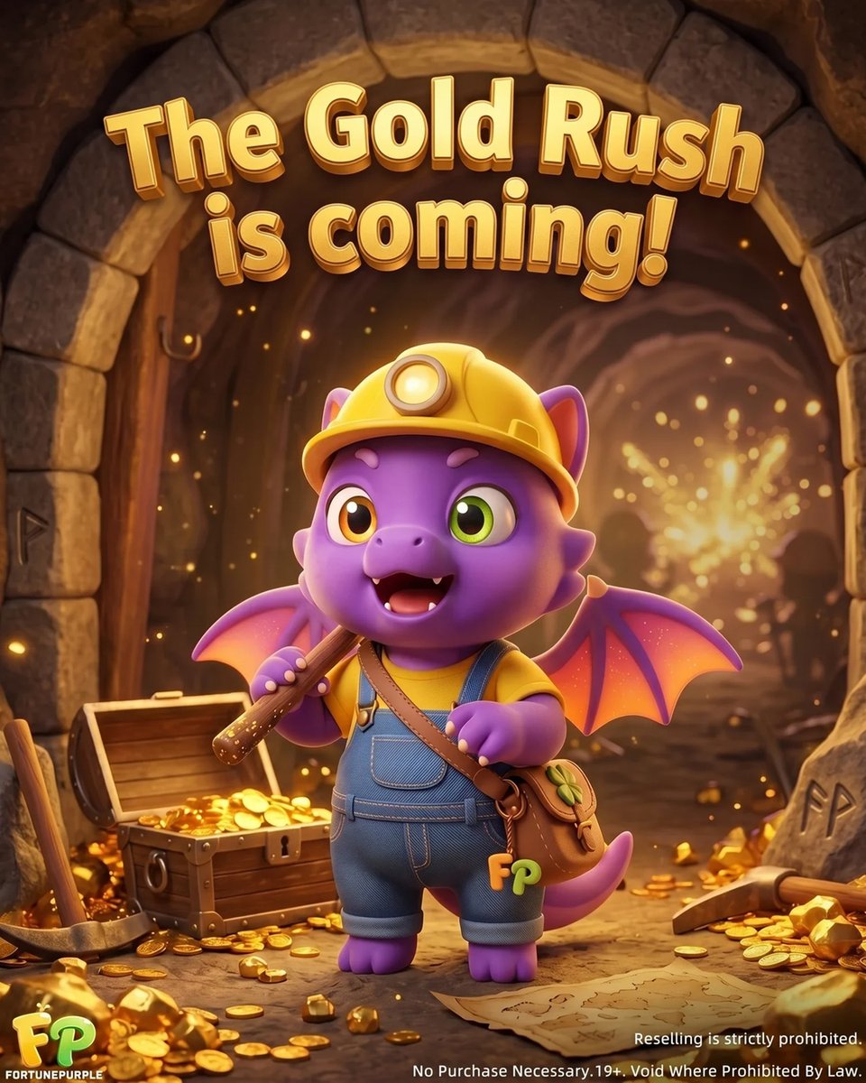 FortunepurpleFP's tweet photo. ⛏️✨ Lumo may have just stumbled onto something big…

Lumo: “Wait… that much shiny stuff can’t be a coincidence.
Clearly, this calls for a professional luck expert.” 🐉✨

Just 2 days to go… Gold Rush fever is almost here! ⛏️💰

Are you ready to join Lumo and see what treasures are waiting to be uncovered?
If you’re ready, drop a ⛏️ in the comments!
Lumo might surprise a few lucky explorers with a little random gift. 🐉🎁✨