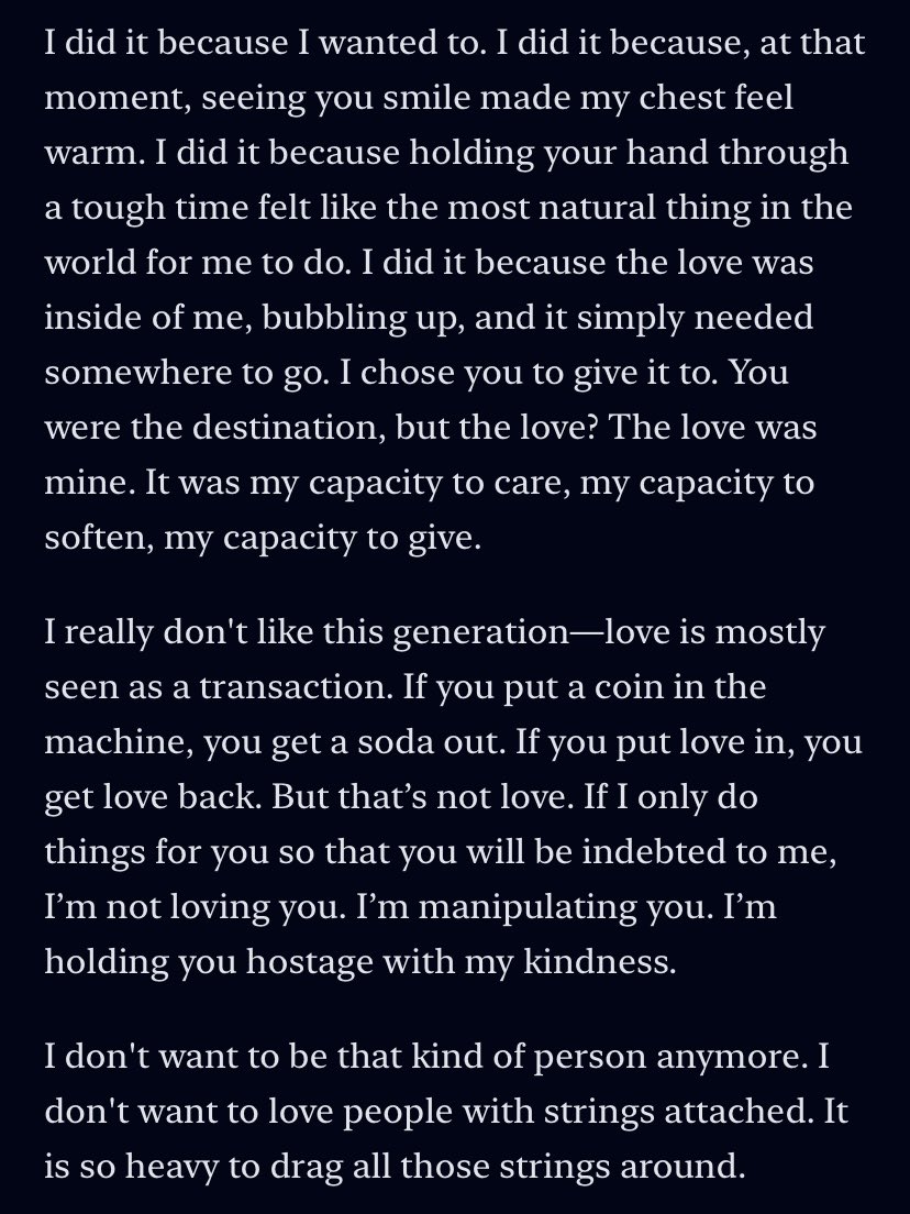 timmcthy's tweet photo. you owe me nothing. i loved you a lot, enough to pour my time, my energy, and my soul into you. and i don't regret a single second of it. i did it because i wanted to, and because loving like that is just how i speak my language. https://t.co/DGOoKbnxc6