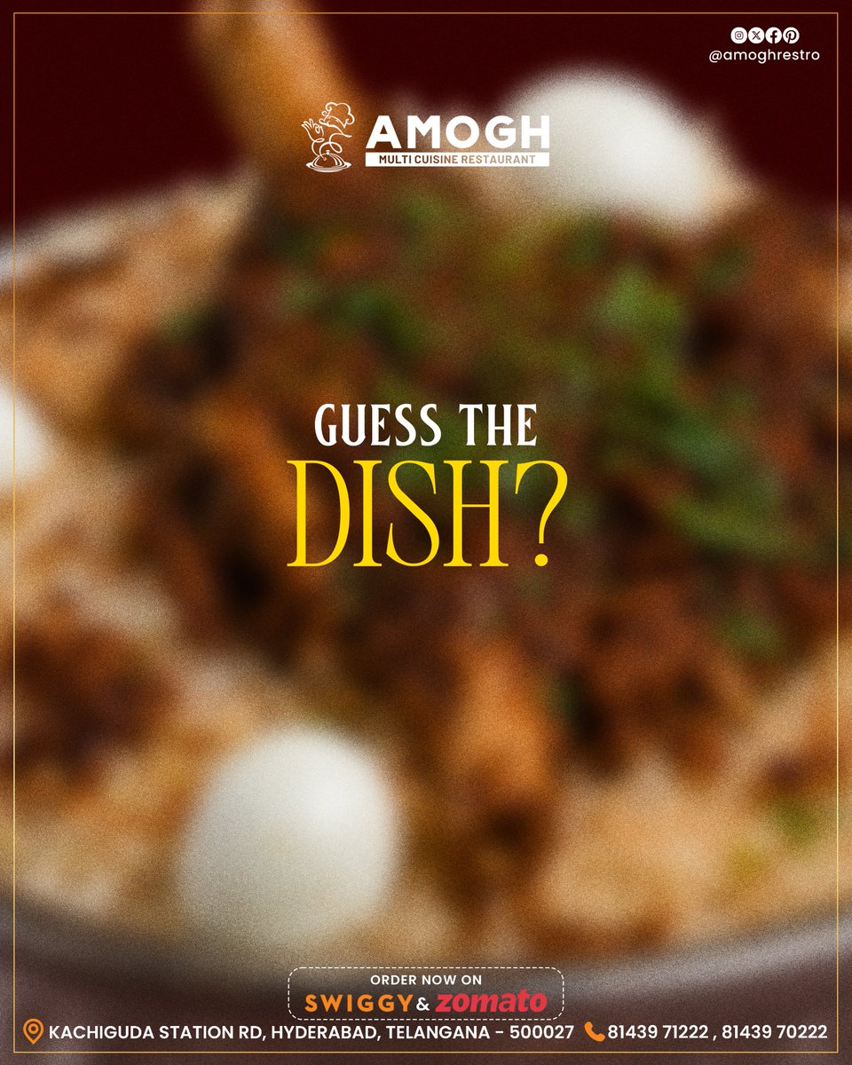 amoghrestro's tweet photo. 🤔 GUESS THE DISH! 🍽️🔥

👇 Drop your guess in the comments!

📍 Kachiguda Station Rd, Hyderabad
🛵 Order now on Swiggy &amp; Zomato
📞 81439 71222 | 81439 70222
#GuessTheDish #HyderabadFoodies #HyderabadEats #Kachiguda #HyderabadRestaurants #FoodChallenge #FoodiesOfHyderabad https://t.co/5hBHbPc4RJ