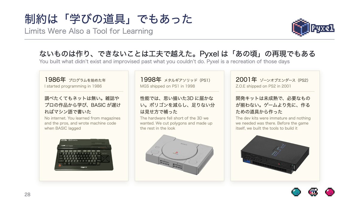 kitao's tweet photo. PyCon JP 2026 が 8月21日・22日、広島国際会議場で開催されます。

私は、最終日 17:05 から、2日間を締めくくる形で基調講演をします。
「Pyxelで、プログラミングを遊ぼう！ ──「楽しく作る」をデザインする」

資料も無事完成。それでは会場でお会いしましょう！

#pyconjp2026 #Pyxel #Python https://t.co/AOQElnZ4aL