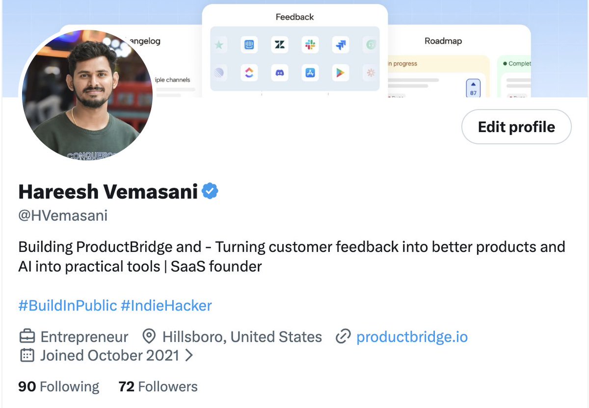HVemasani's tweet photo. Will I make 100 followers today?

Dear @X algorithm,

Connect me with people who are into -
- Indiehackers
- Building in public
- Product Managers
- Startup Founders
- AI and LLMs

Let's connect and grow together! https://t.co/sfMmlFwLsX