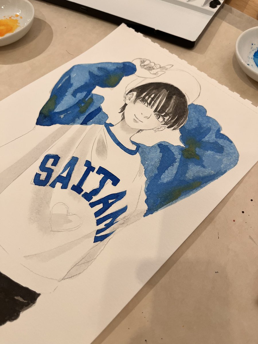 mt_kami's tweet photo. いつもと違う安い水彩紙で描いてたら変なにじみ方で大苦戦中… https://t.co/c4dI8sui7d