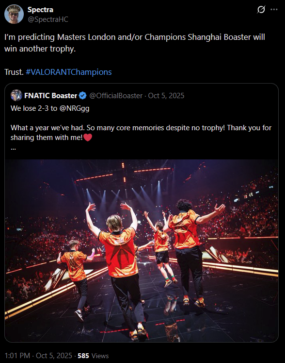 SpectraHC's tweet photo. If Boaster qualifies to champs with FNATIC, I will travel to Shanghai &amp; buy tickets to watch them play at champs. https://t.co/iafGhlZ3MV